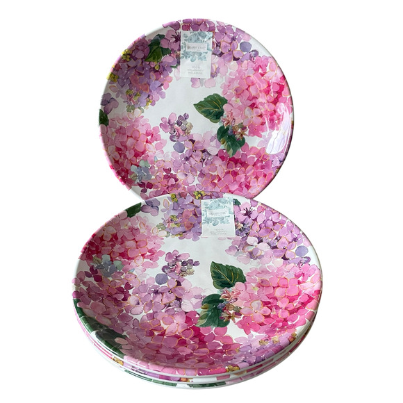 NEW Shabby Chic Pink Floral Hydrangea Melamine Dinner Plates 11in Set of 4 - Picture 7 of 9